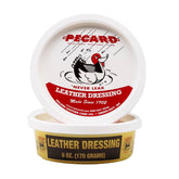 Pecard Leather Dressing 6oz bottle front view, nourishes and protects leather.