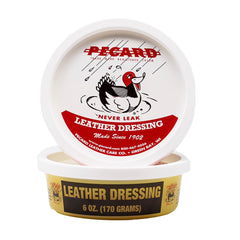 Pecard Leather Dressing 6oz bottle front view, nourishes and protects leather.