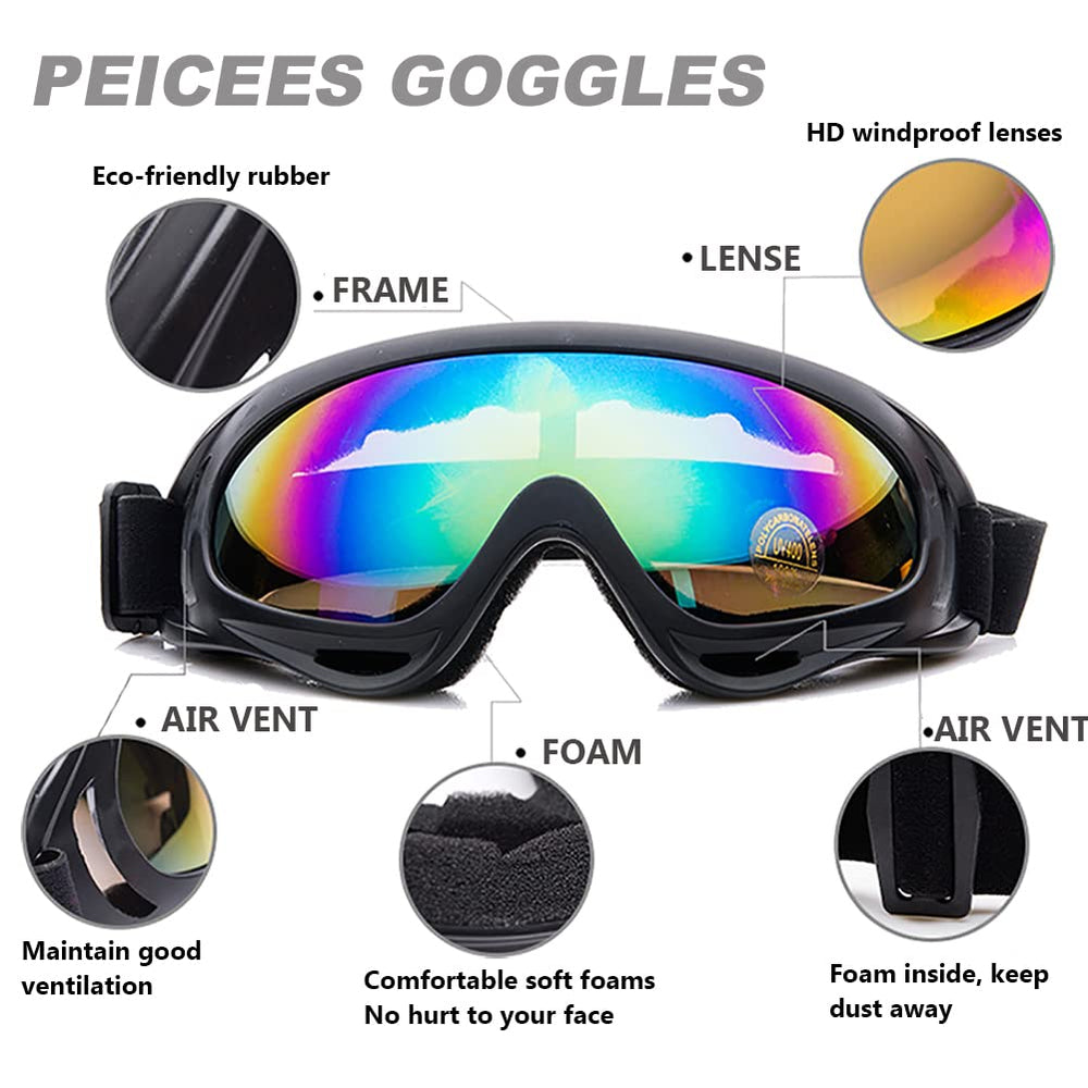 Peicees dirt bike goggles gray lens showing windproof and dustproof protection.