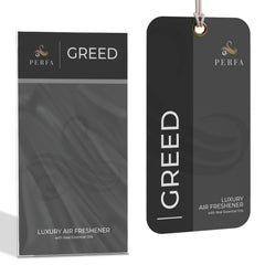Perfa Greed car air freshener hanging in car dashboard providing steady scent