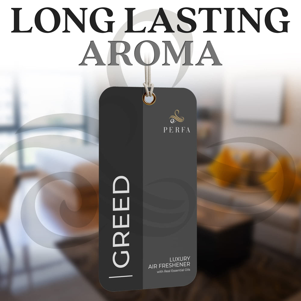 Perfa Greed hanging car air freshener in the visor area
