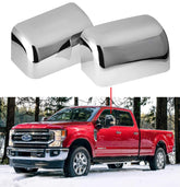 PerfecTech Super Duty chrome mirror covers front view add rugged style and weather protection.