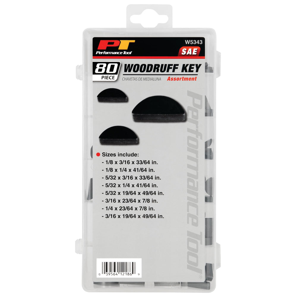 Performance Tool W5343 woodruff keys in use on machinery setup illustrating versatility.