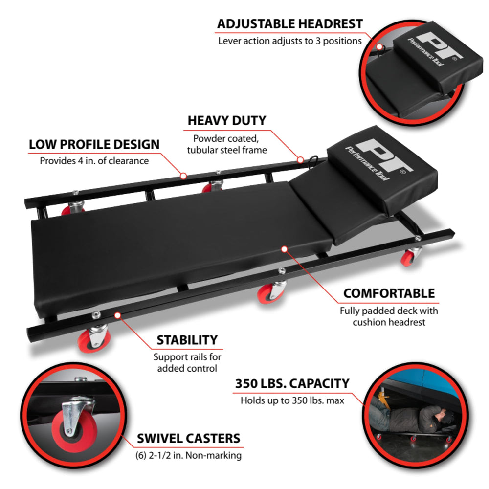 Performance Tool W85005 headrest adjustment demonstrates three-position comfort
