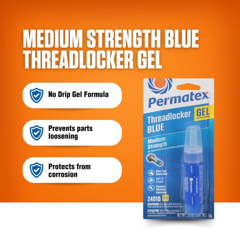 Closeup of Permatex 24010 blue gel showing smooth, drip-free consistency