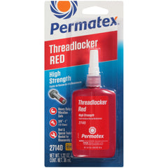 Permatex 27140 high-strength threadlocker red bottle for secure assemblies
