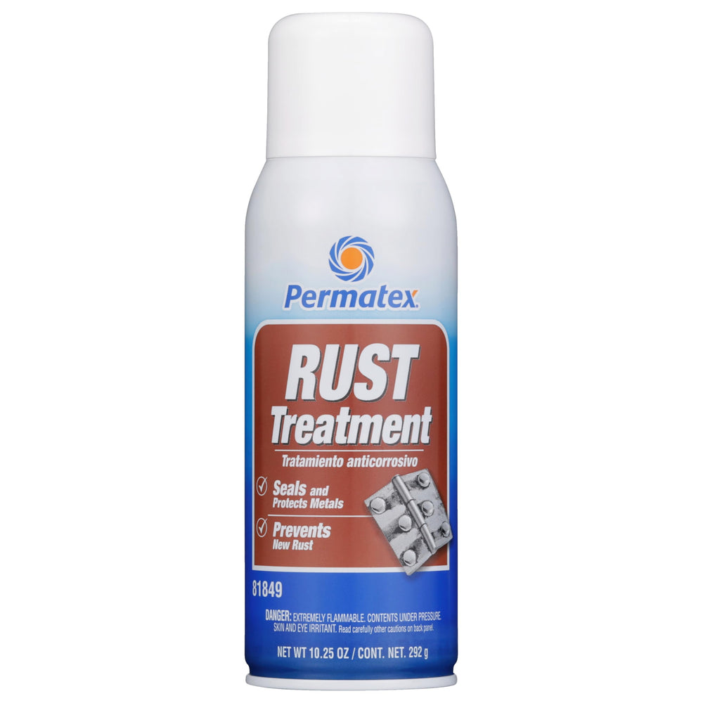 Permatex 81849 rust treatment aerosol can for rust removal and durable primer coating.