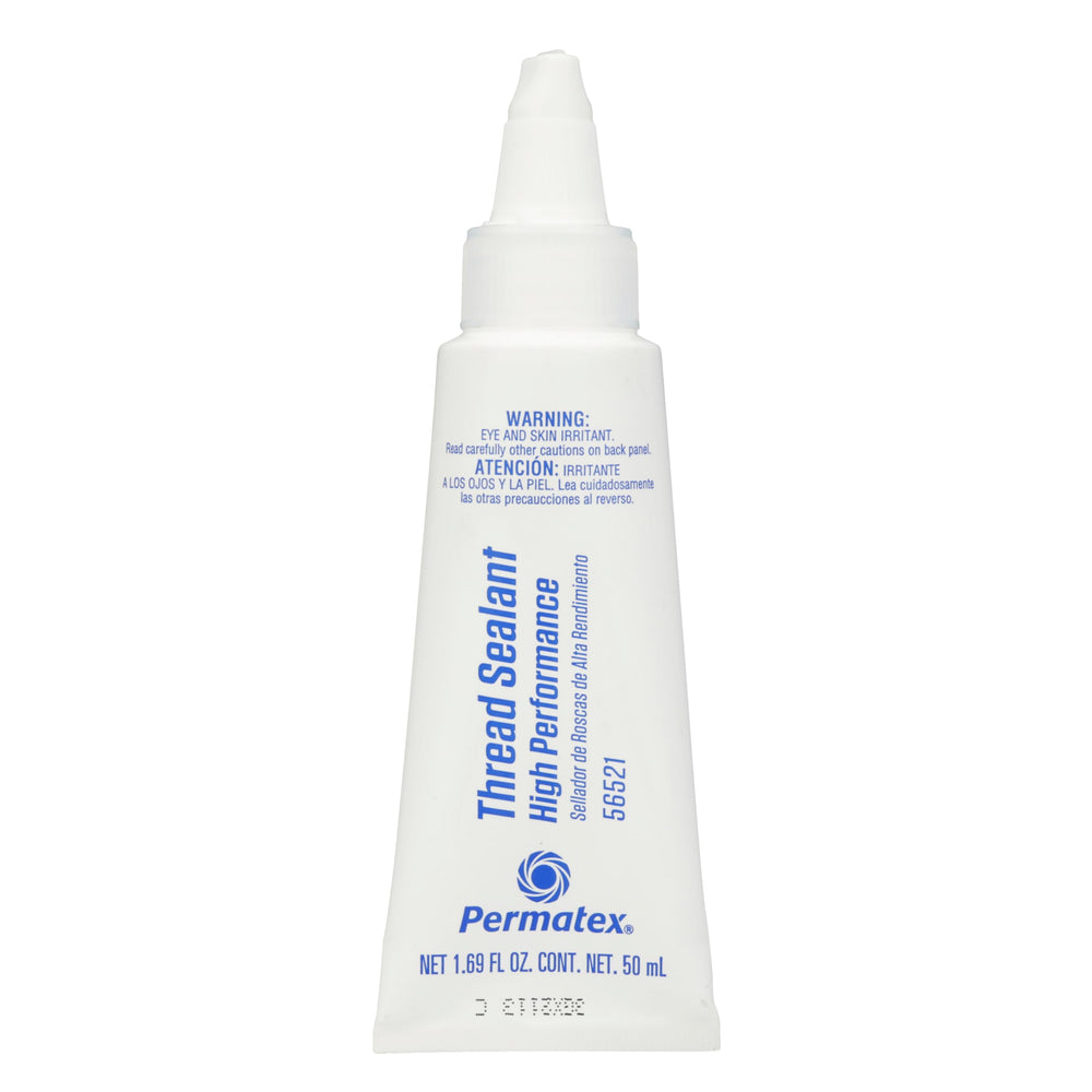 Permatex thread sealant applied to metal pipe thread connection for strong, durable sealing