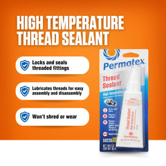 Close-up of applying Permatex thread sealant to lock and seal threaded fittings.