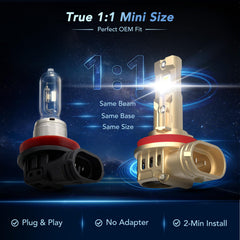 PERPOTAO H11 mini size fits 1:1 replacement for halogen stock bulbs.