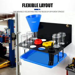 PESIKO Engine Oil Funnel Kit clear-view tube shows oil flow during pouring.