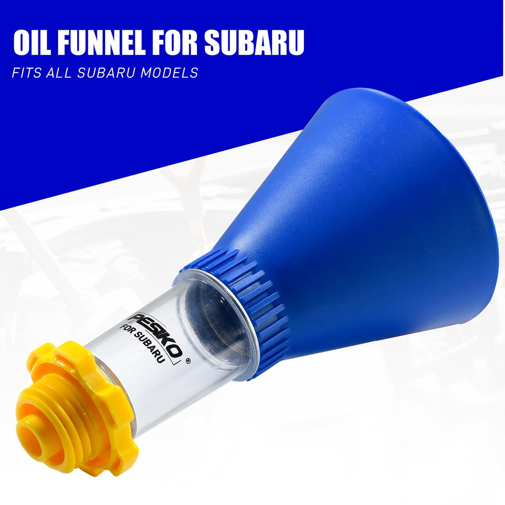PESIKO funnel screws into engine cap for easy, controlled refilling.