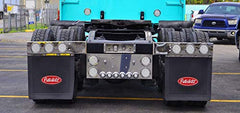 Peterbilt mud flaps pair, USA-made, long-lasting rubber for semi trucks.