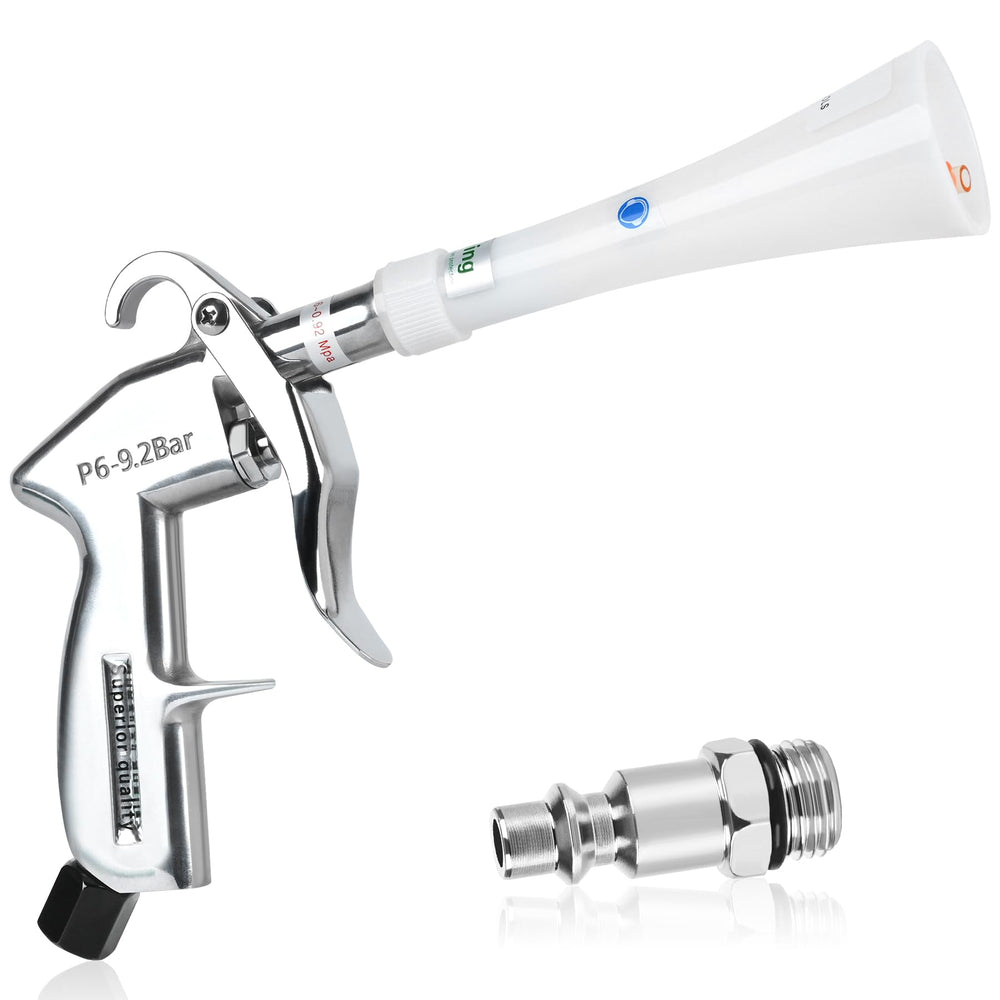 Phepetroll car cleaning gun with conical design targeting dust in hard-to-reach crevices.