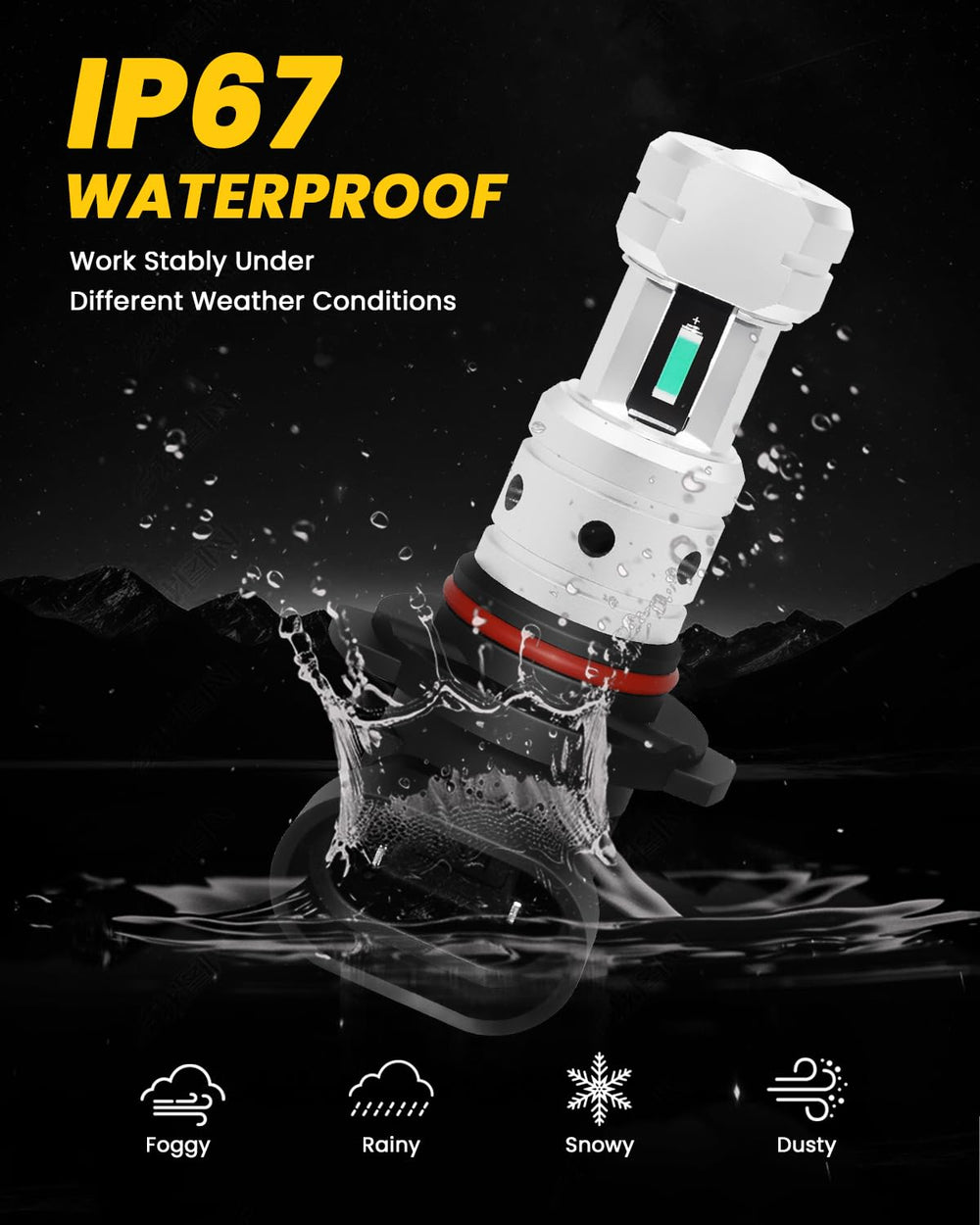 PHINLION H10 IP67 waterproof rating handles fog, rain, and dust.