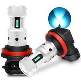 PHINLION H8 H11 blue LED fog bulbs front view showing bright ice-blue glow for foggy conditions