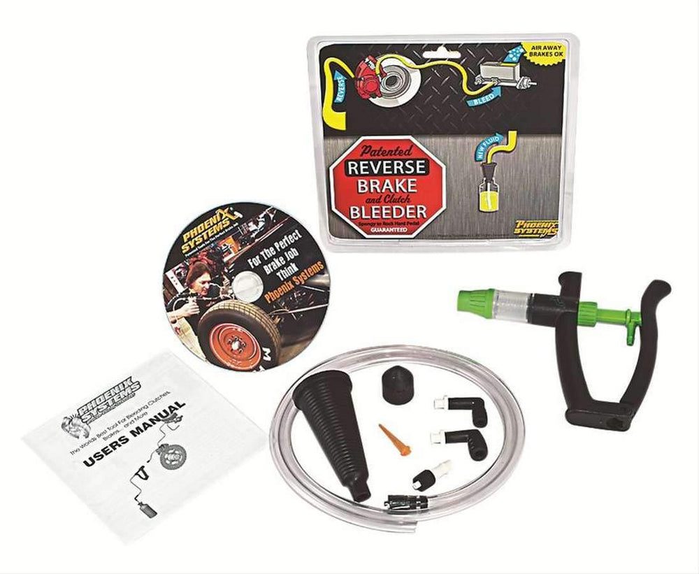 Phoenix Systems V-5 in-use bleed tool performing solo brake job on a vehicle.