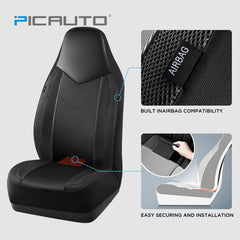PIC AUTO close-up of carbon fiber accents on seat cover for a sport look.