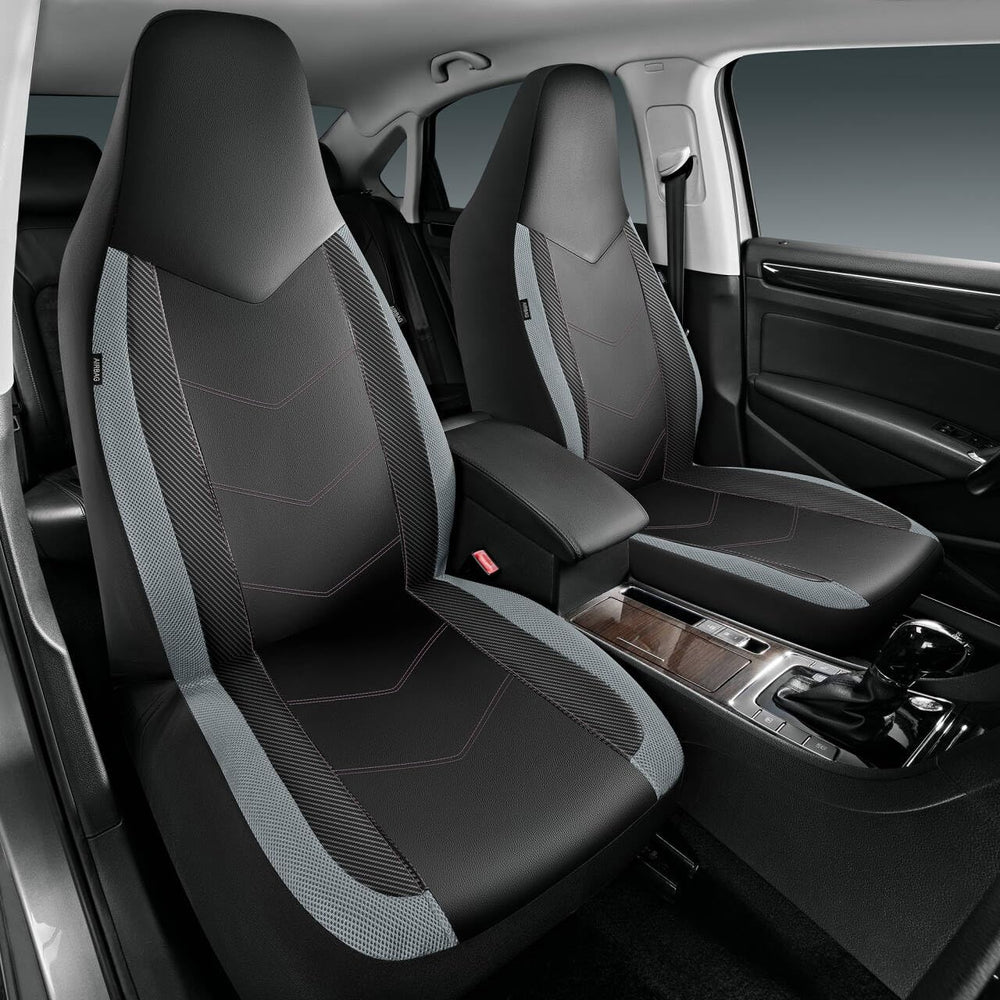 PIC AUTO leather seat cover front-right highlights breathable mesh for cooler drives.
