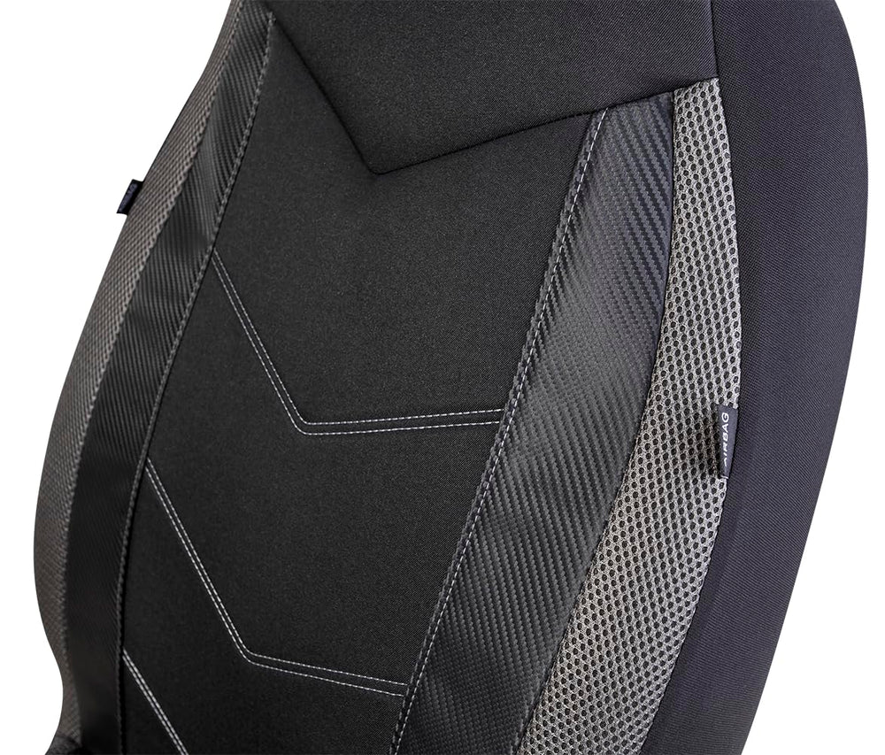 PIC AUTO universal front seat cover showing three-panel construction for snug fit.