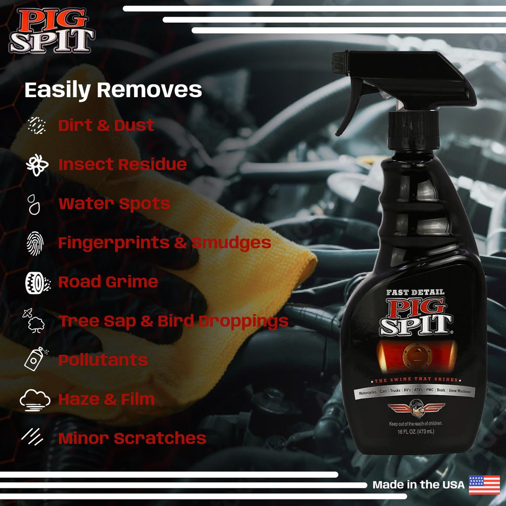 Pig Spit Fast Detail protective sheen helps repel dust and water spots
