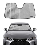 Pigenius windshield sunshade for Lexus IS300 blocks heat and protects dashboard.