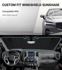 Pigenius windshield sunshade for Lexus IS350 blocks heat and shields interior surfaces.
