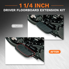 PIKPOP driver floorboard extension on Street Glide delivers more footroom for longer rides.