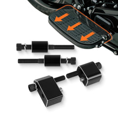 PIKPOP driver floorboard extension on Harley Touring increases foot space for comfort.