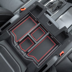 PIMCAR center console organizer for Dodge RAM with red trim keeps items neatly organized