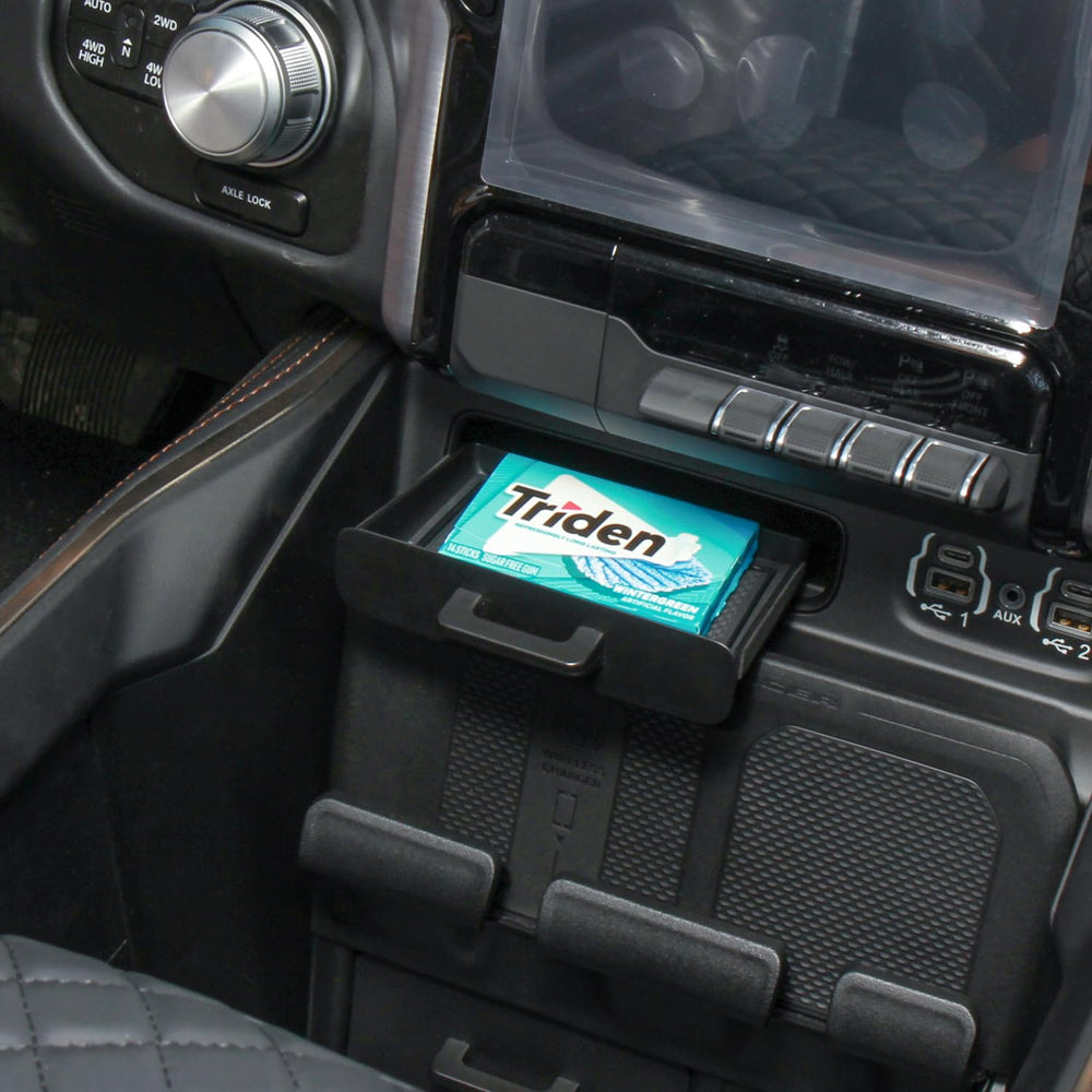 PIMCAR interior drawer insert provides extra hidden space for receipts while driving.
