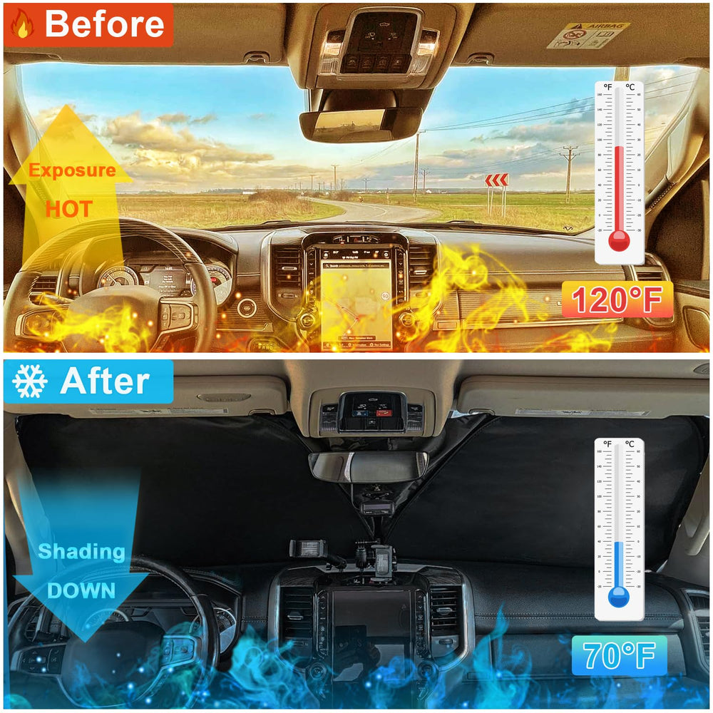 PIMCAR sunshade folded in its storage pouch inside RAM 1500