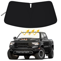 PIMCAR sunshade on a Dodge RAM 1500 front windshield protecting from UV rays