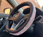 PINCTROT D-shaped pink steering wheel cover with crystal rhinestones for stylish grip