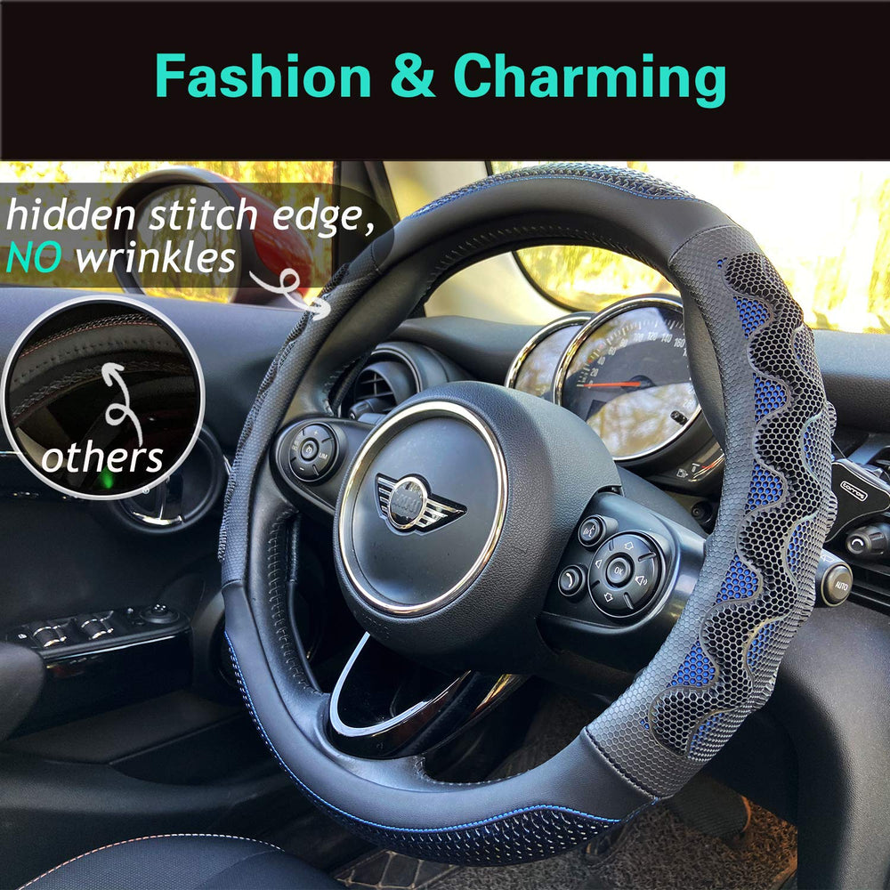 PINCTROT steering wheel cover emphasizes ergonomic grip for long drives.