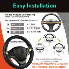 PINCTROT steering wheel cover fits 14.5–15 inch wheels securely on most vehicles.