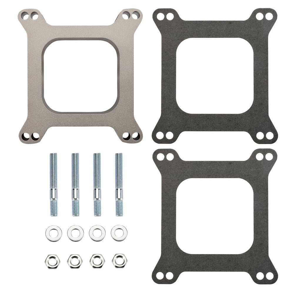 Pindex carb spacer kit shows mounting studs and nuts for secure mounting
