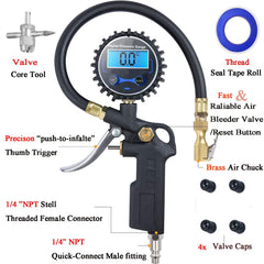 PinkJOY inflator with locking chuck ensures quick secure connections during tire service.
