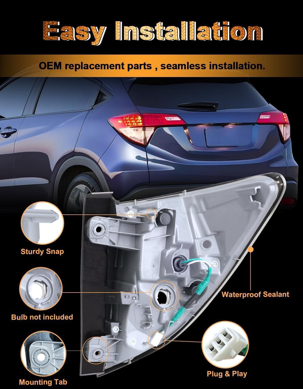 Pinkomoto HR-V left tail light with IP68 sealing for weather resistance