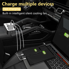 PiSFAU car inverter with USB-C port enables fast charging for laptops and devices.