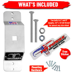 Pit Posse 802 aluminum spare tire carrier for USA-made quality and long-lasting use.