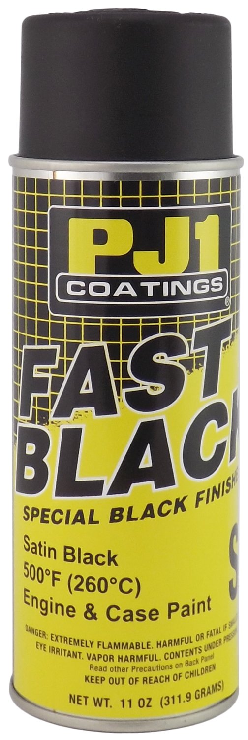 PJ1 16-SAT Satin Black Engine Paint aerosol delivers durable satin finish for engine surfaces and easy cleaning.