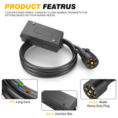 PKDOAX 6ft trailer cord for flexible, durable hookups during trips.