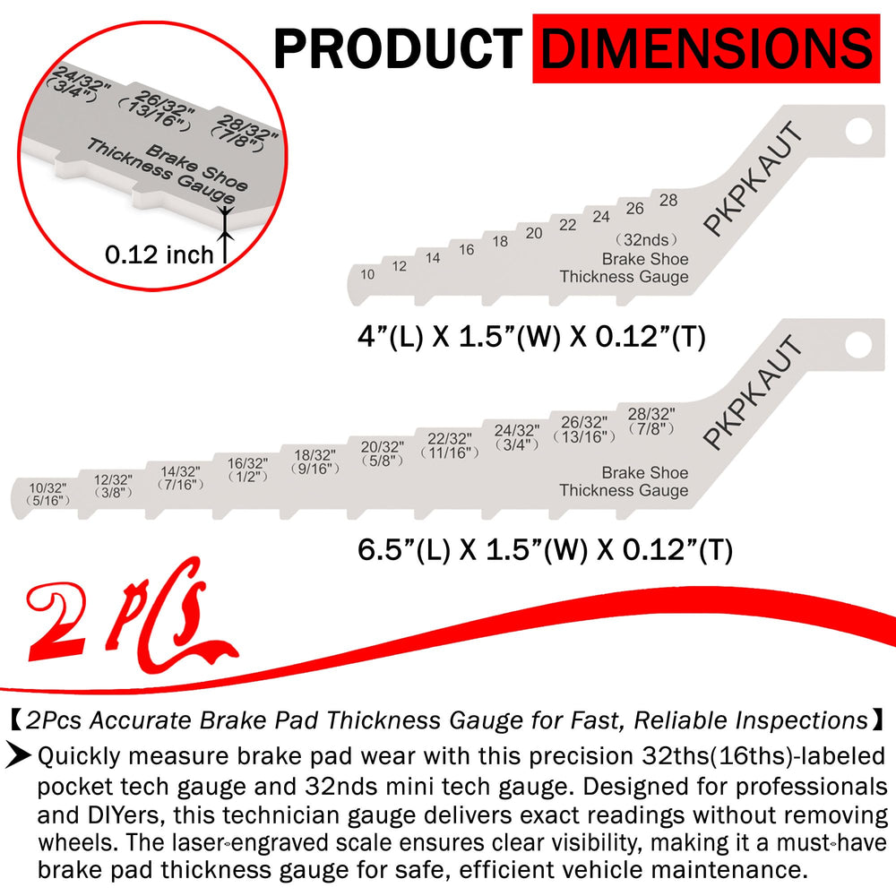 PKPKAUT 32nds labeled gauge helps assess brake wear without wheel removal.