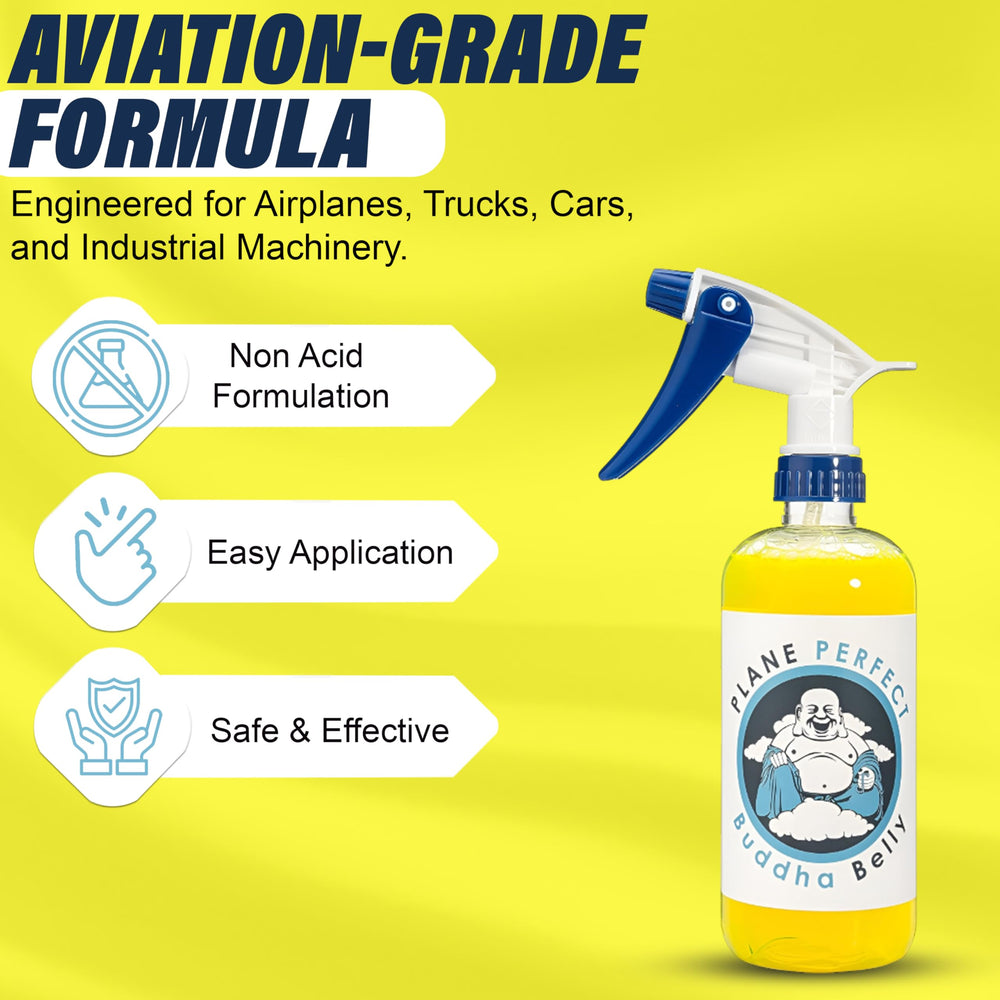 Plane Perfect Buddha Belly engine bay being cleaned with citrus cleaner