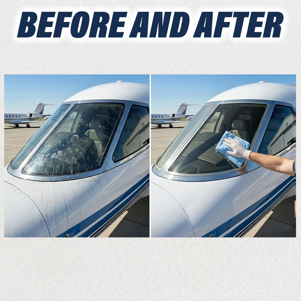 Plane Perfect Eyes Outside removes bug residue from windshields.