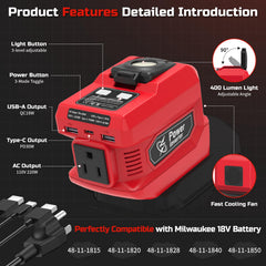 PlantPalGear converts 18V DC to 110-120V AC for devices on the go.