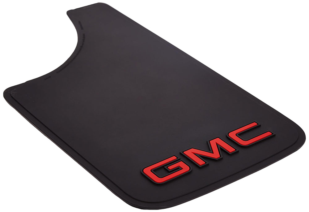 Plasticolor GMC Easy Fit mud guard pair on vehicle adds dirt protection.