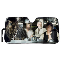 Plasticolor Star Wars sunshade with Millennium Falcon cockpit design shields the cabin from sun
