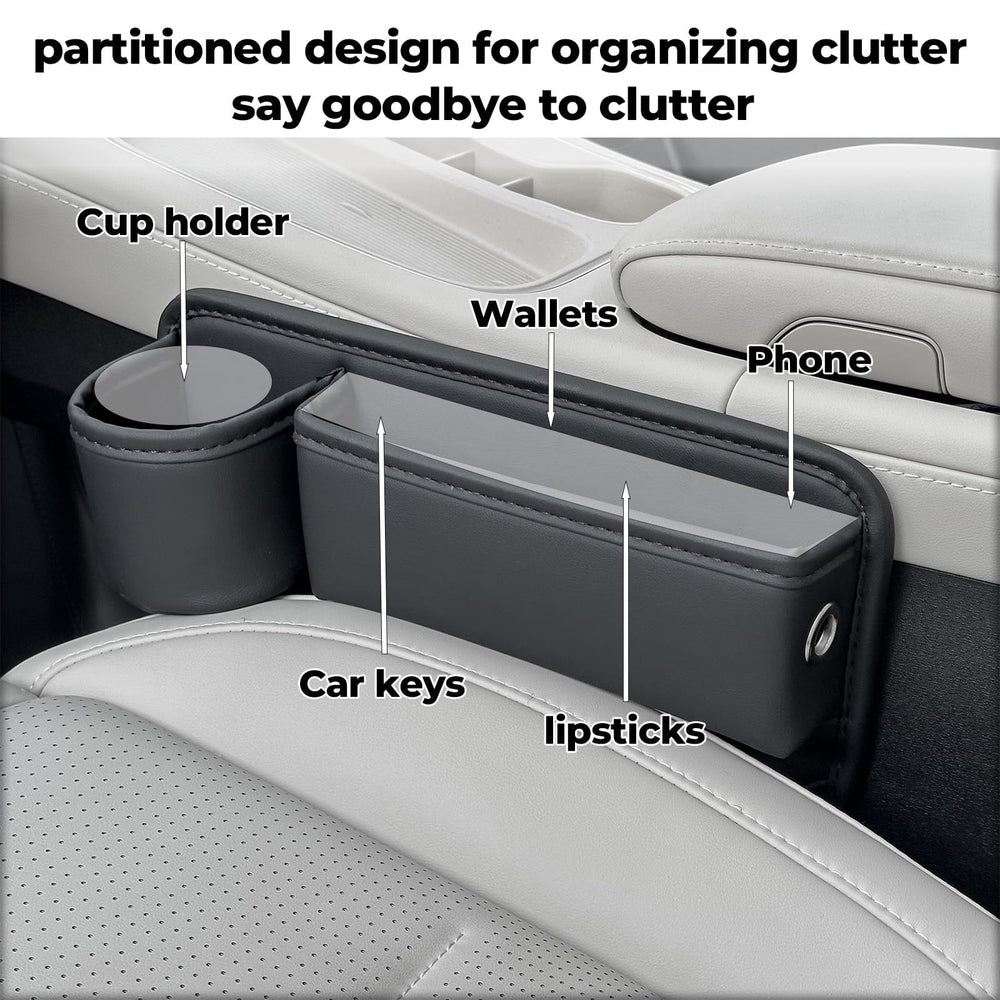 PLEW premium leather car-seat-gap-filler close-up shows luxury stitching and durability.